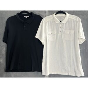 CALVIN KLEIN Men Bundle Lot of 2 Polo Shirts Short Sleeve Sz XL Black White 1-39